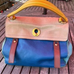 Yves Saint Laurent Multicolor Leather Top-Handle Bag -Blue,Tan & Yellow